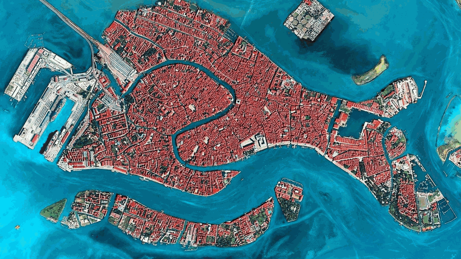 Veduta aerea di Venezia e della laguna